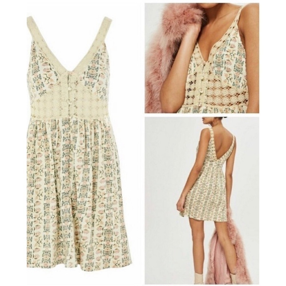 TOPSHOP Floral Crochet Lace Mini Dress Size 8